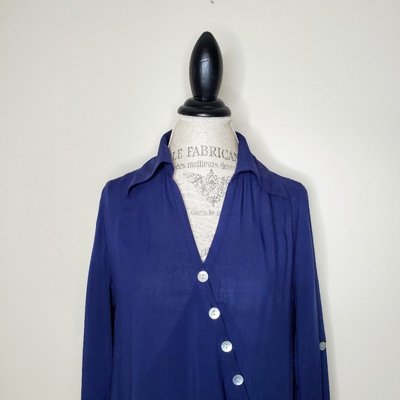 Soft Surroundings | Navy Asymmetrical Wrap Blouse - Picture 5 of 14